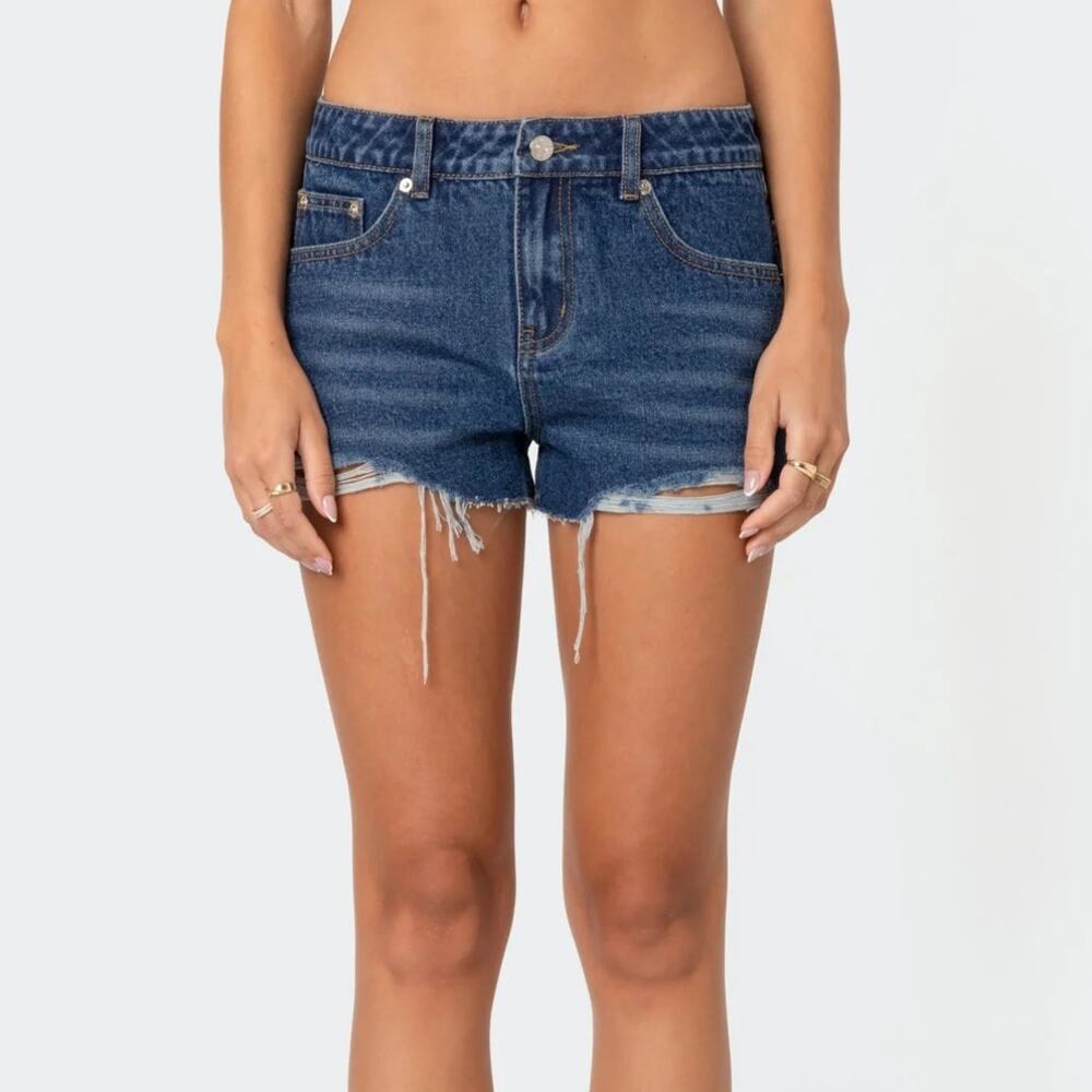 Edikted Women's Fern Mid Rise Denim Shorts Size‎ M